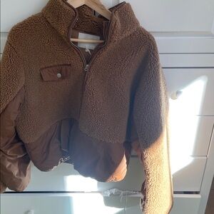 Frame light brown fleece 1/2 zip with kangaroo pocket XL